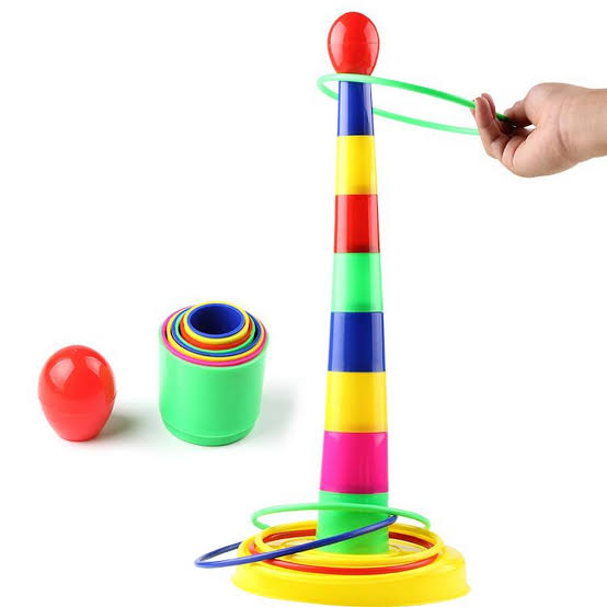 2-in-1 Rainbow Stacking Tower & Ring Toss