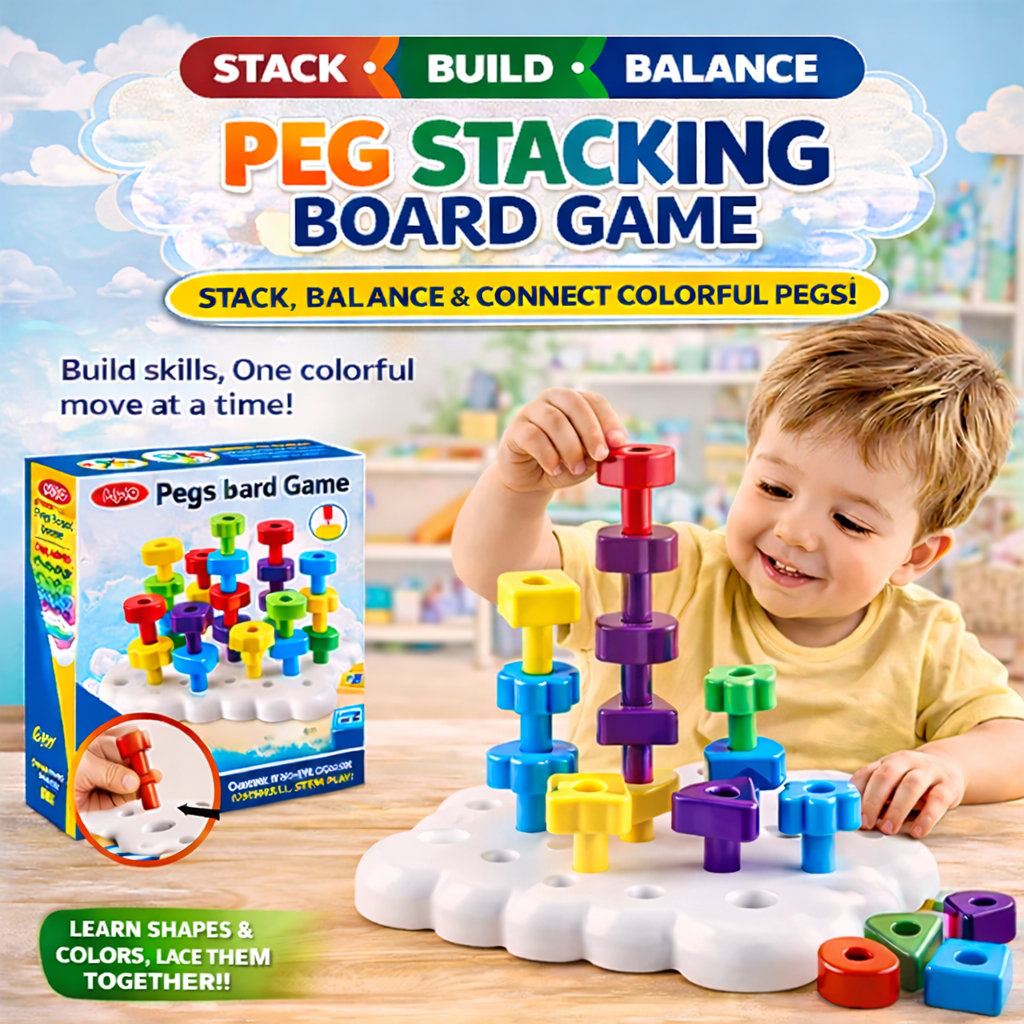Peg stacking board game (26 pieces with lacing)