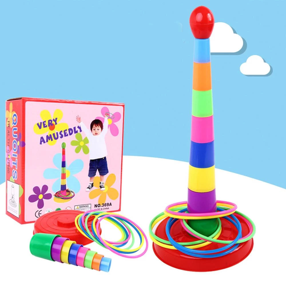 2-in-1 Rainbow Stacking Tower & Ring Toss