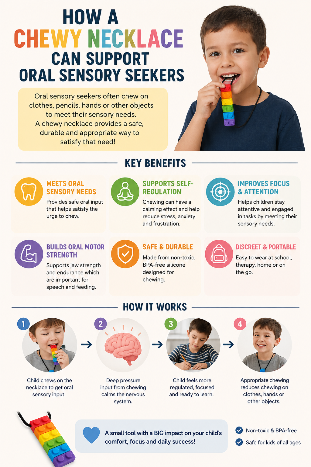 Rainbow Bricks Sensory Chew Necklace