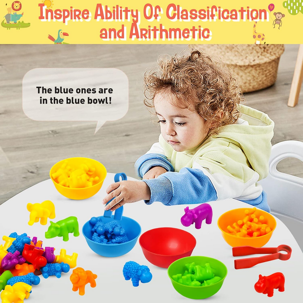 Animal Counting, Color Sorting & Matching Game with Rainbow Bowls