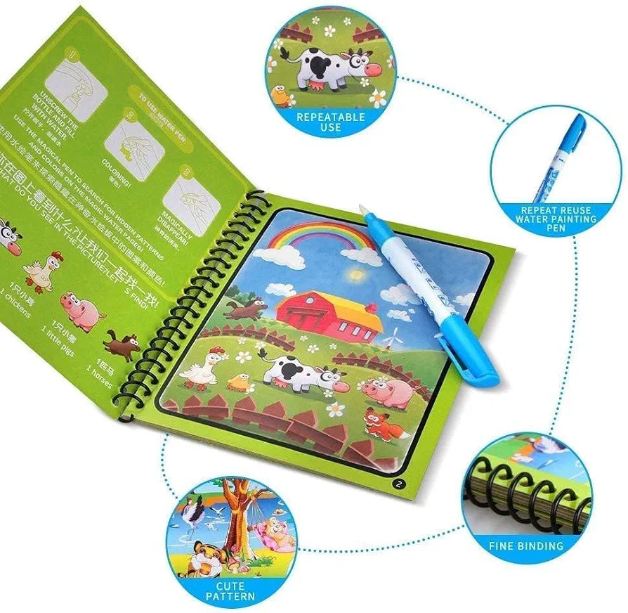 Reusable Magic Water Coloring Book (Mess-Free Painting)