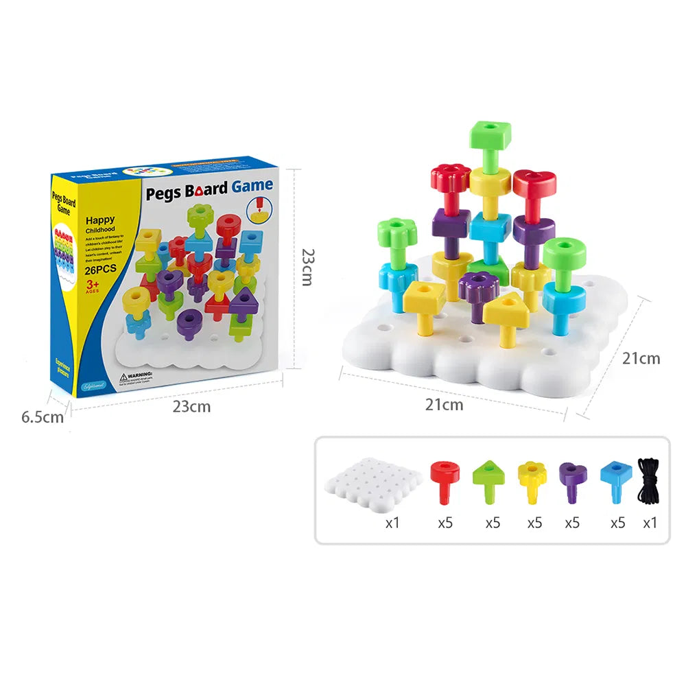 Peg stacking board game (26 pieces with lacing)