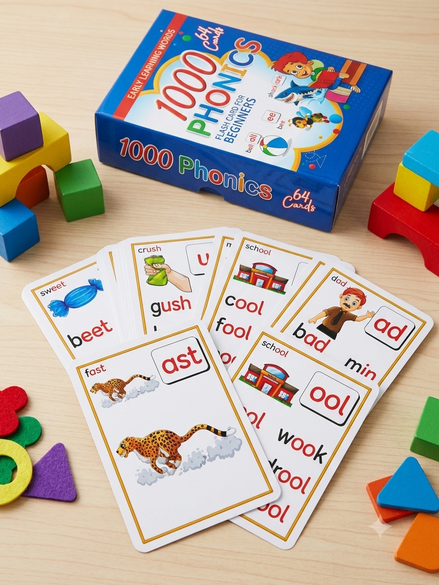 1000 Phonics Flash Cards for Beginners (64 Double-Sided Jumbo Cards)