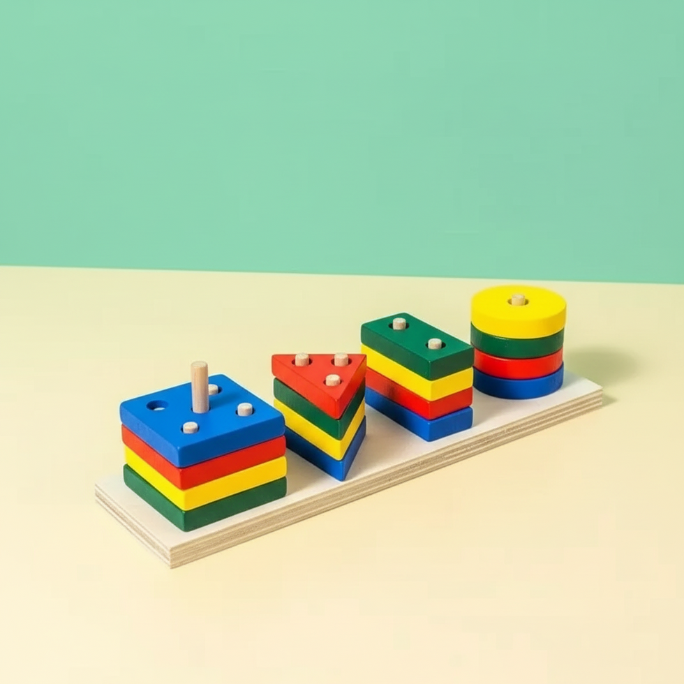 Wooden Geometric Shape Blocks For Kids - 4 Shapes
