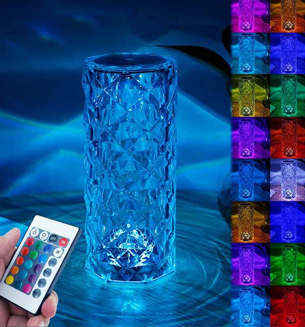 Crystal Rose Diamond Table Lamp – 16 RGB Colors